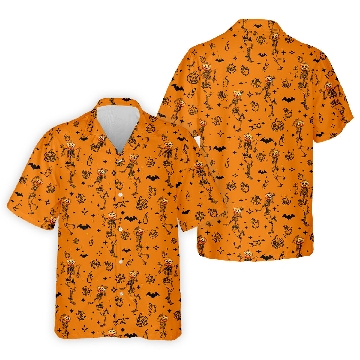 Skeleton Orange Golf Shirt, Halloween Golf Shirt, Fun Golf Polos, Men's Long Seeve Golf Shirts, Golf Gifts For Men