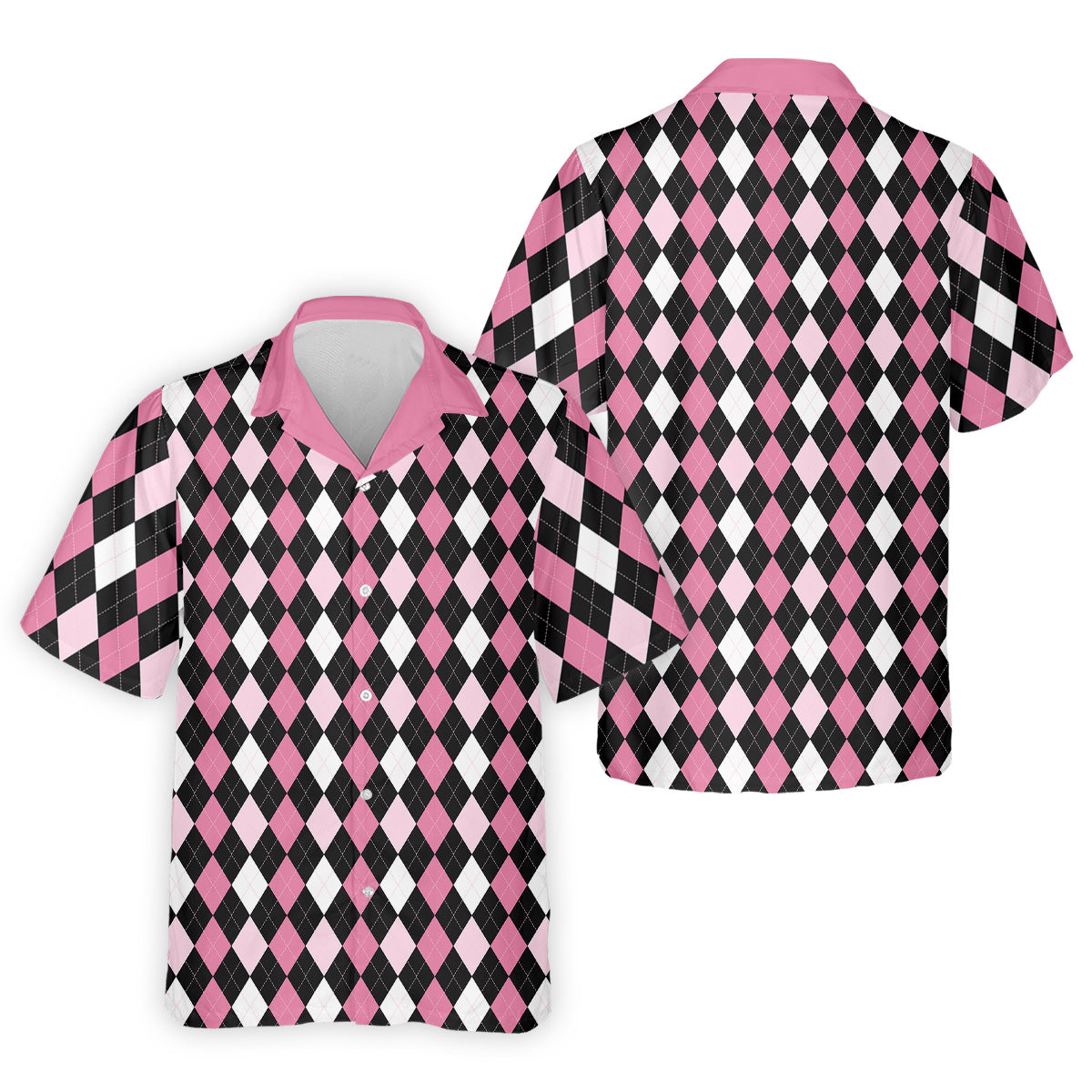 Black Pink Argyle Men's Golf Polo Shirt, Golf Gift For Men, Golfing Apparel, Matching Golf Shirt