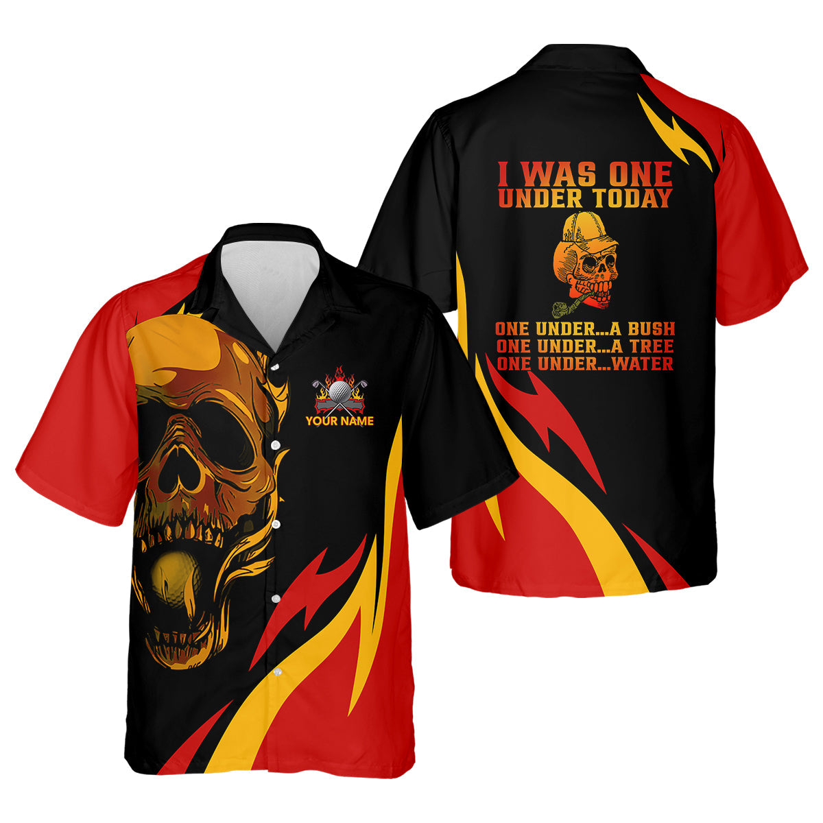 Custom Fire Skull Men's Golf Polo Shirt, Mens Golf Gift, Funny Golf Shirt