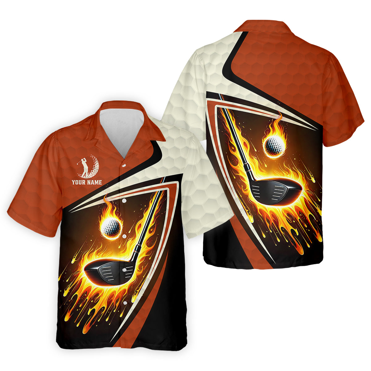 Fire Golf Ball Custom Men's Golf Polo Shirt, Funny Golf Shirt, Christmas Golf Gift