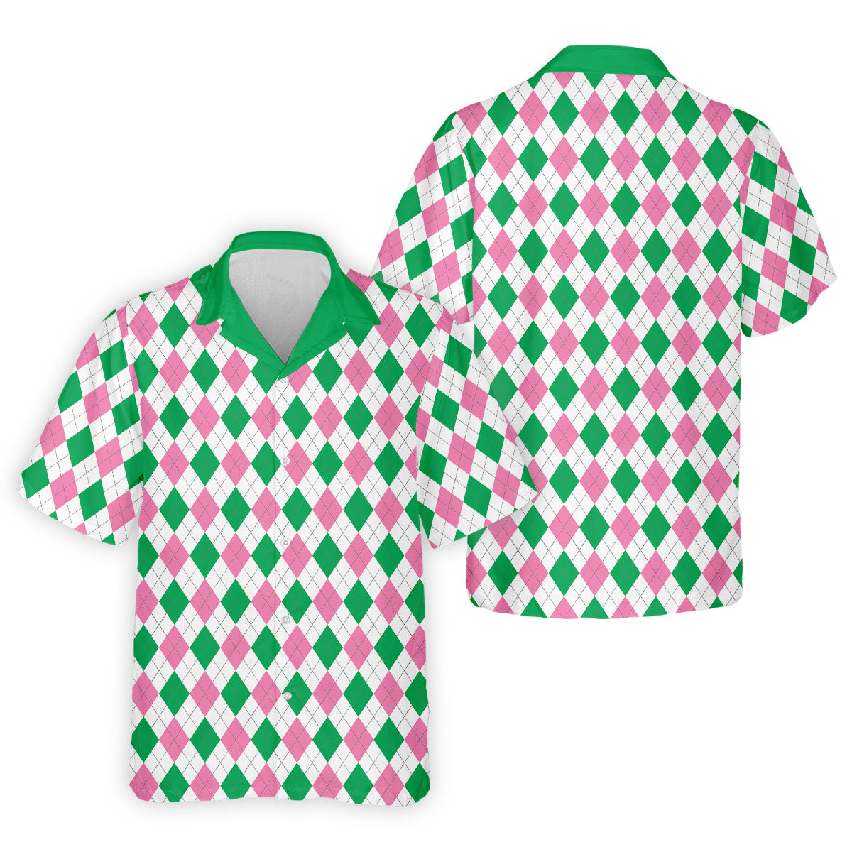 Green Pink Argyle Men Golf Shirts, Funny Golf Polos, Unique Gift For Golfer