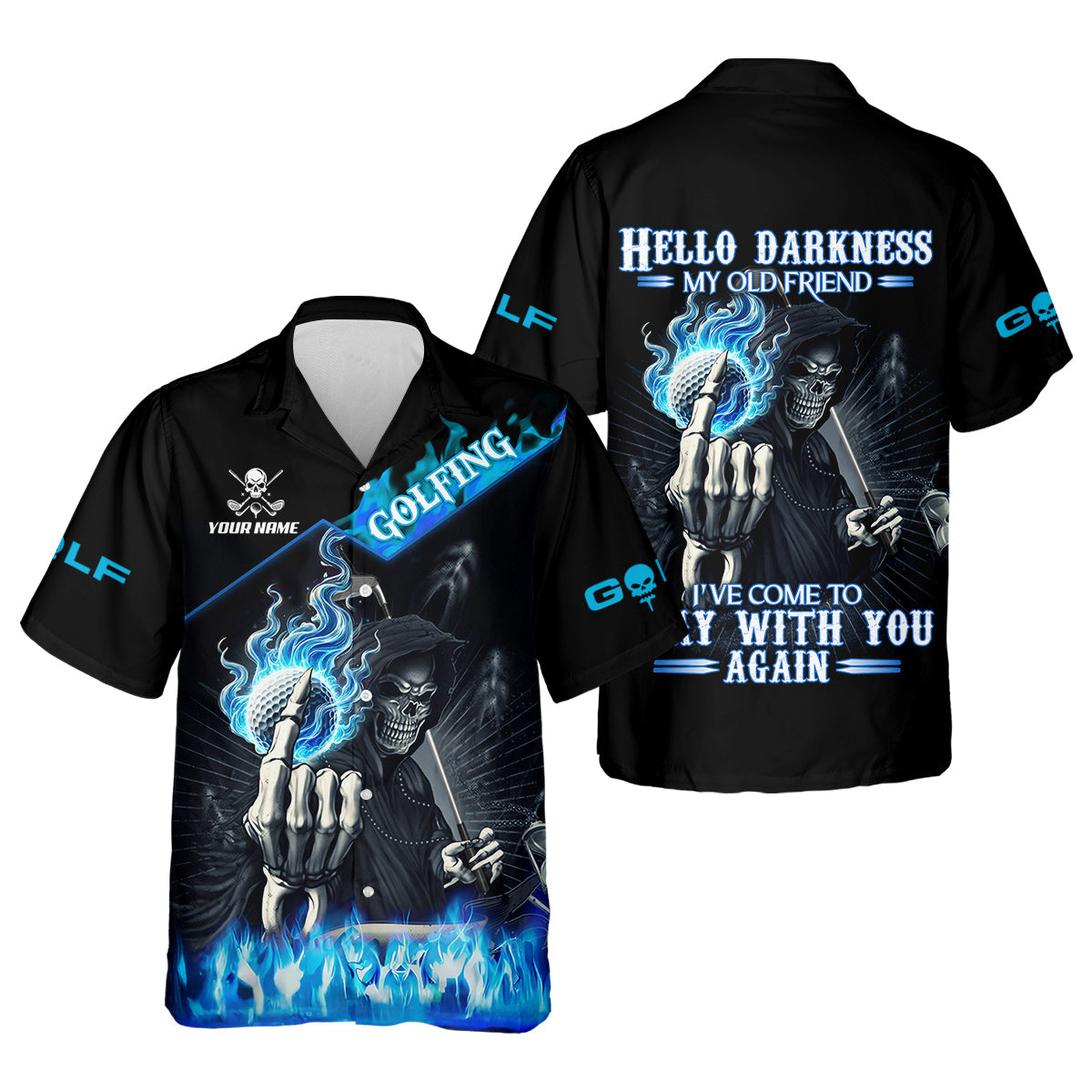 Hello Darkness My Old Friend Custom Men's Golf Polo Shirt, Hilarious Golf Shirt, Skeleton Golf Shirt