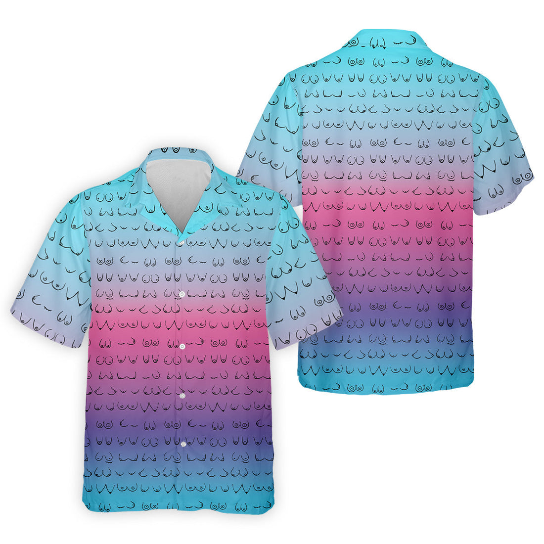 Blue Pink Ombre Boobs Golf Shirt, Fun Men's Golf Polos, Cool Golf Gifts, Polo For Men