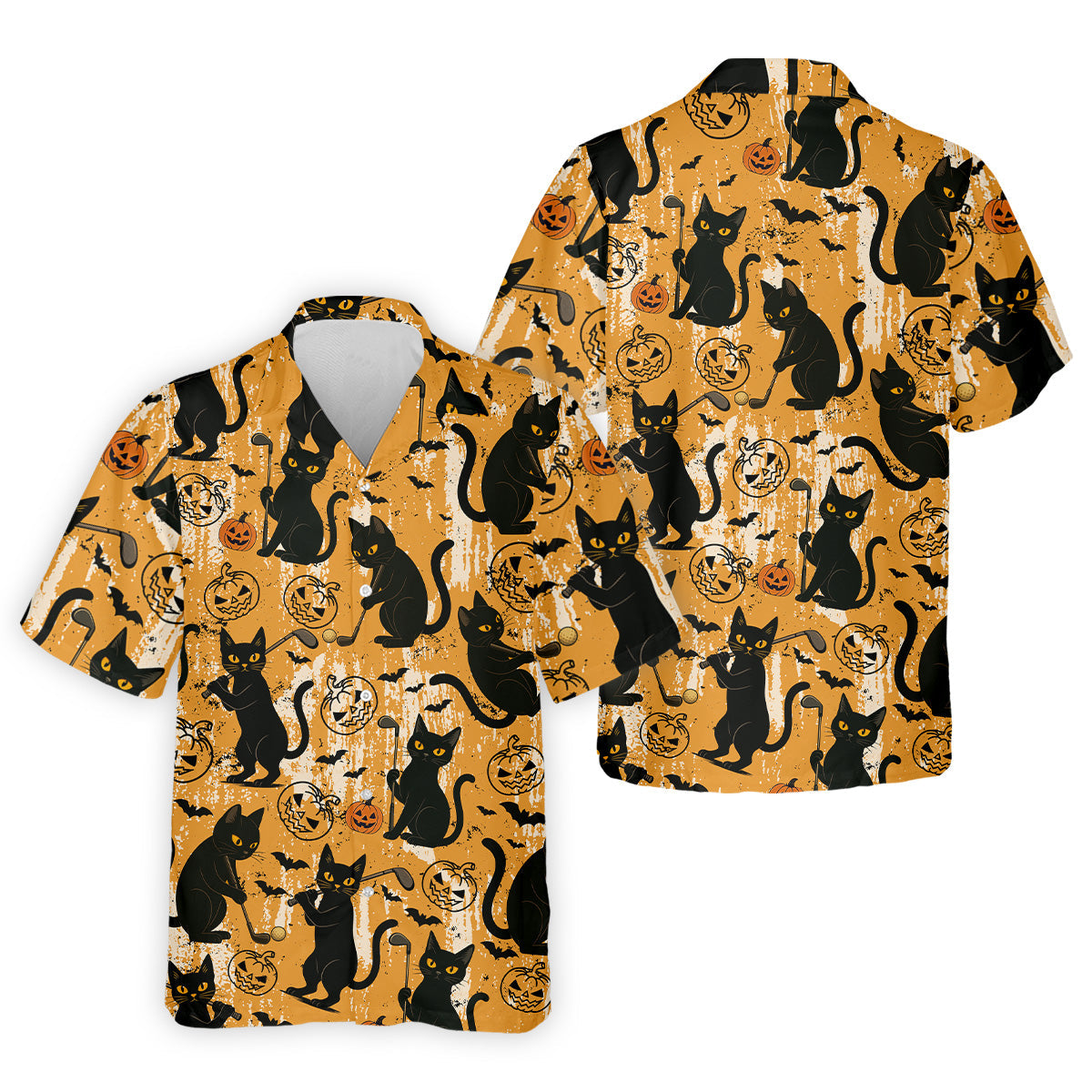 Funny Black Cat Men's Golf Polo Shirt, Halloween Golf Shirt, Halloween Polo Shirt, Golf Gift For Him