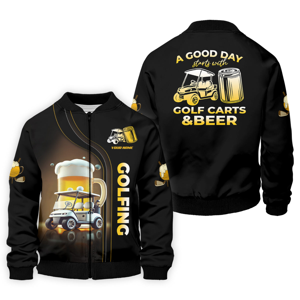 A Good Day Starts With Golf Carts And Beer Custom Men's Golf Polo Shirt, Funny Golf Shirt, Dad Golf Gift