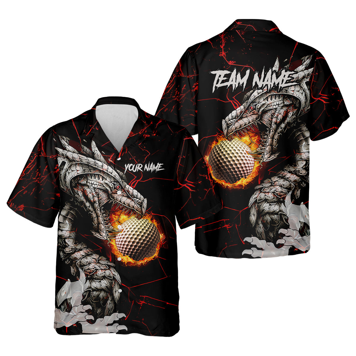 Flaming Dragon Custom Golf Polo Shirt, Dad Golf Gift, Golf Lover Gifts