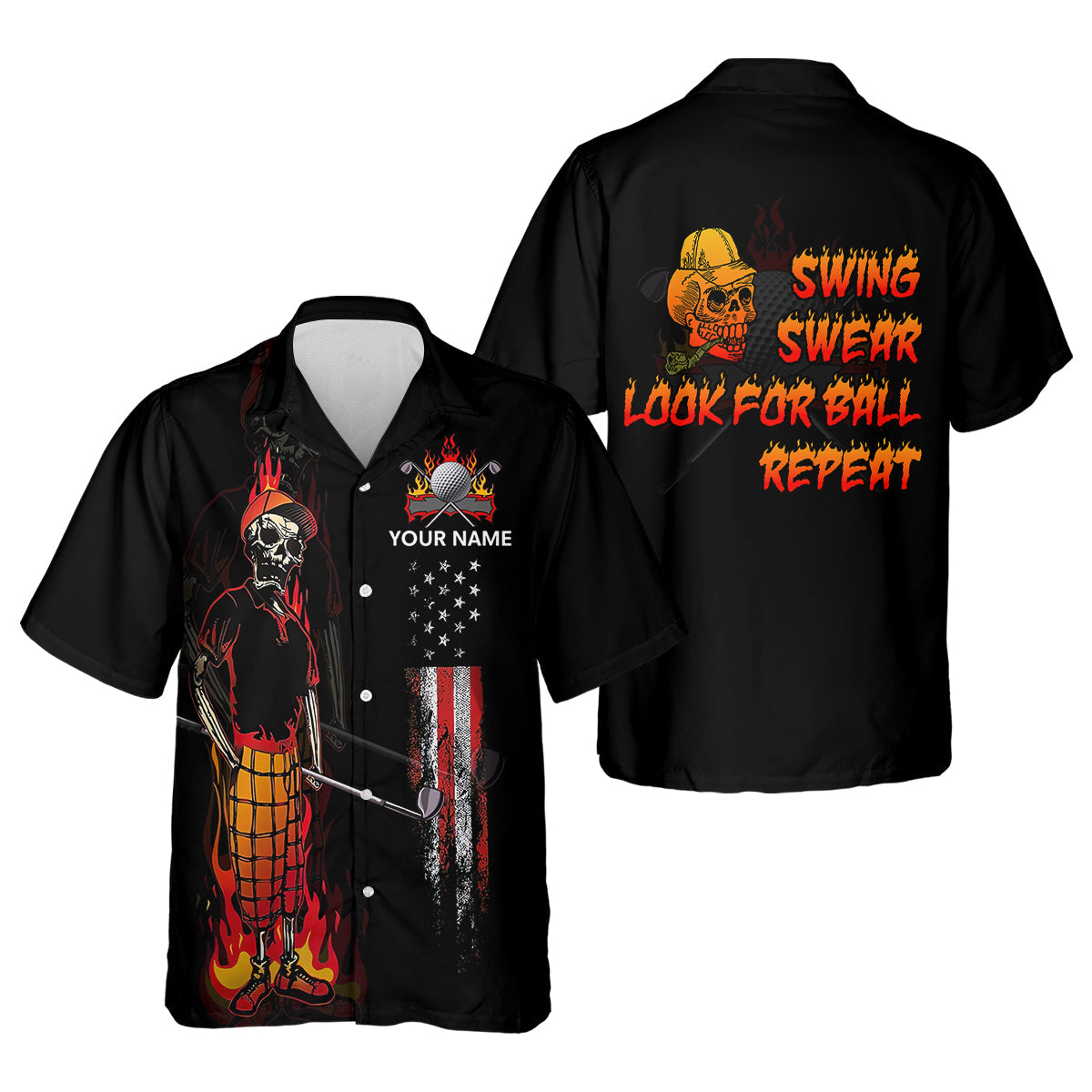 Custom Flaming Skeleton Men's Golf Polo Shirt, Mens Golf Gift, Funny Golf Shirt