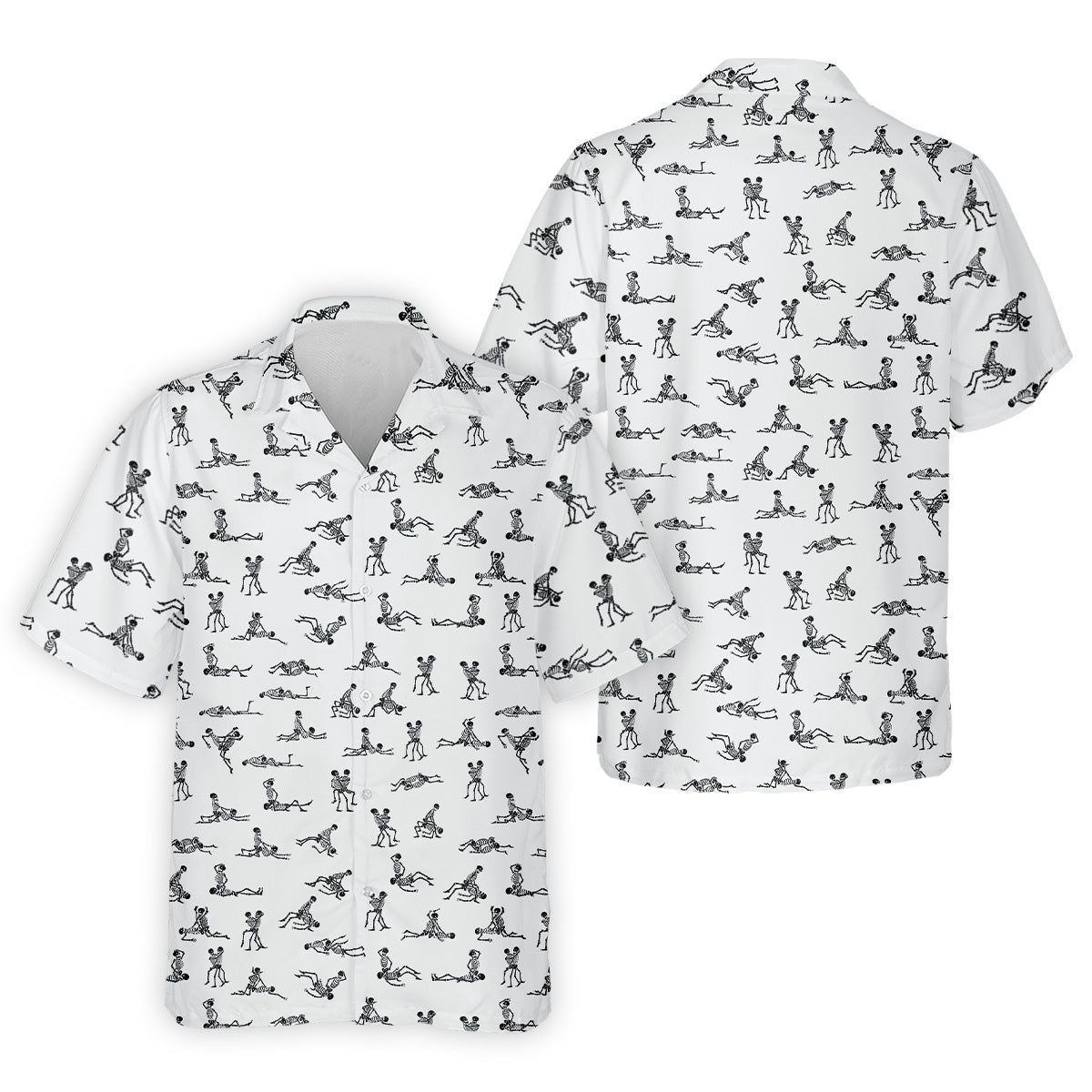 White Funny Skeleton Sex Position Golf Shirt, Halloween Gift Idea, Fun Golf Shirts For Men, Polo For Men