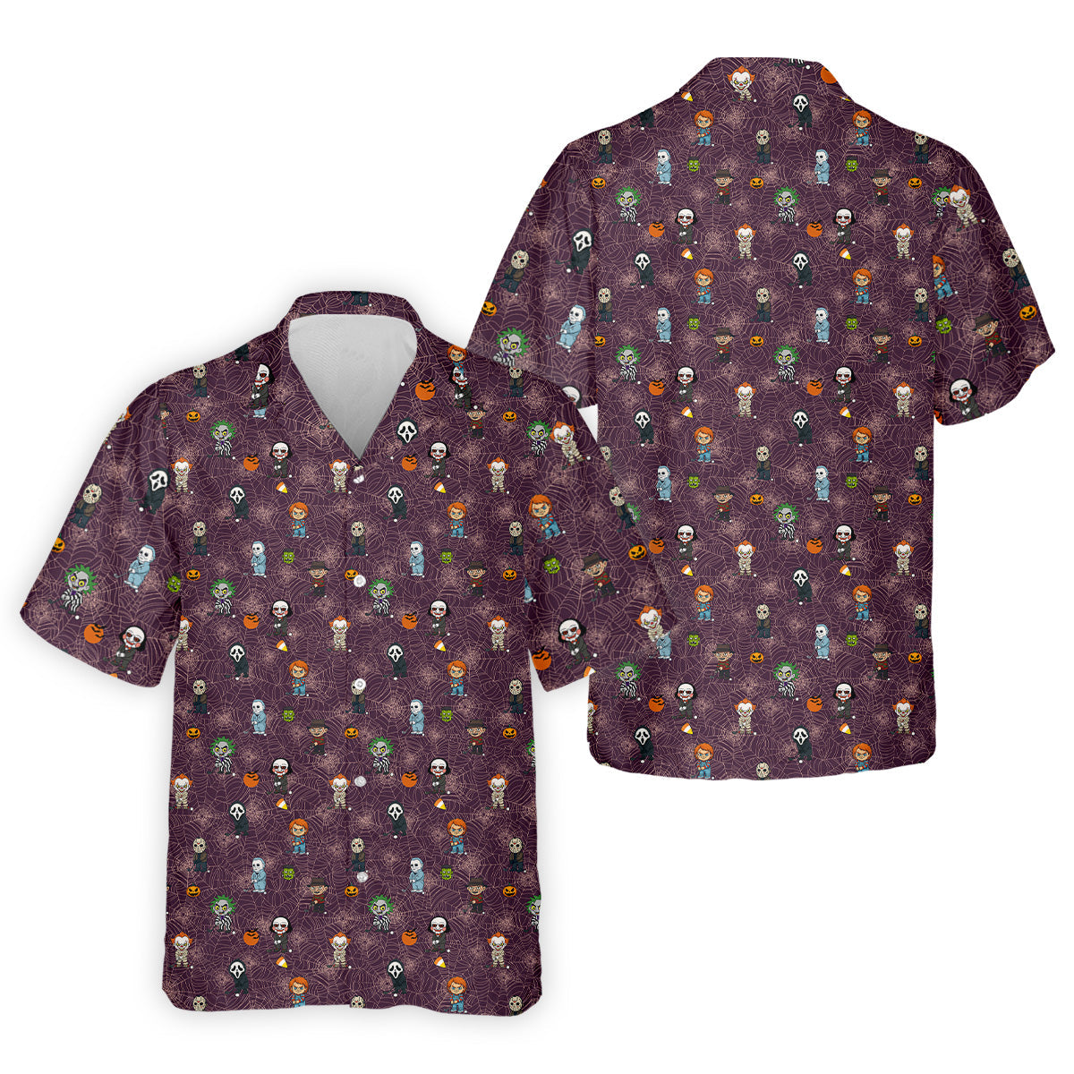 Funny Horror Character Purple Golf Polo Shirt, Horror Movie Shirt, Halloween Golf Shirt, Fun Golf Polos For Men