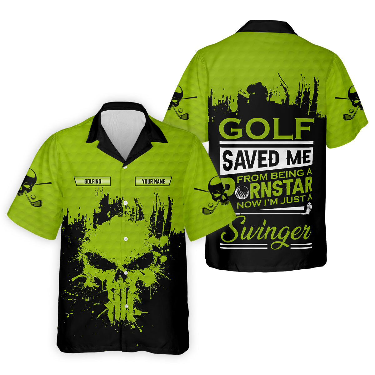 Golf Saved Me From Being A Porn Star Now I'm Just A Swinger Custom Green Skull Golf Polo Shirt, Dad Golf Gift