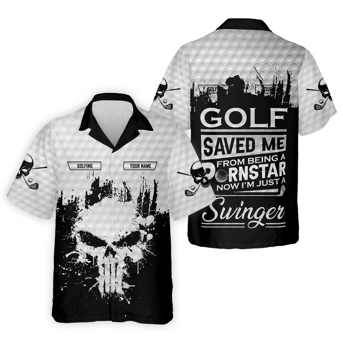 Golf Saved Me From Being A Porn Star Now I'm Just A Swinger Custom White Skull Golf Polo Shirt, Dad Golf Gift