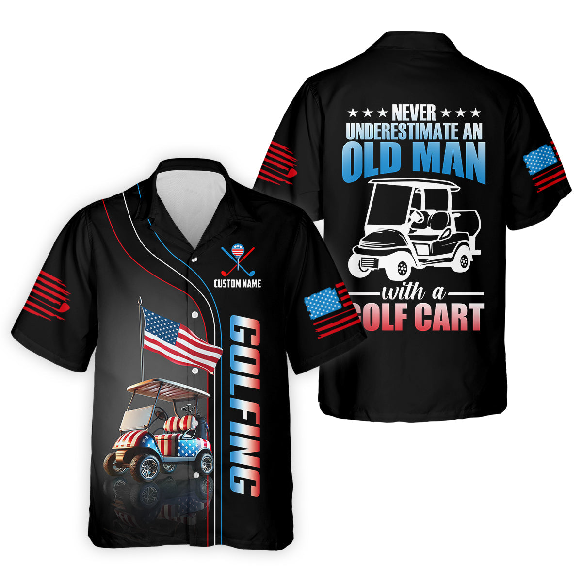 Never Underestimate An Old Man Custom Men's Golf Polo Shirt, Funny Golf Shirt, Dad Golf Gift