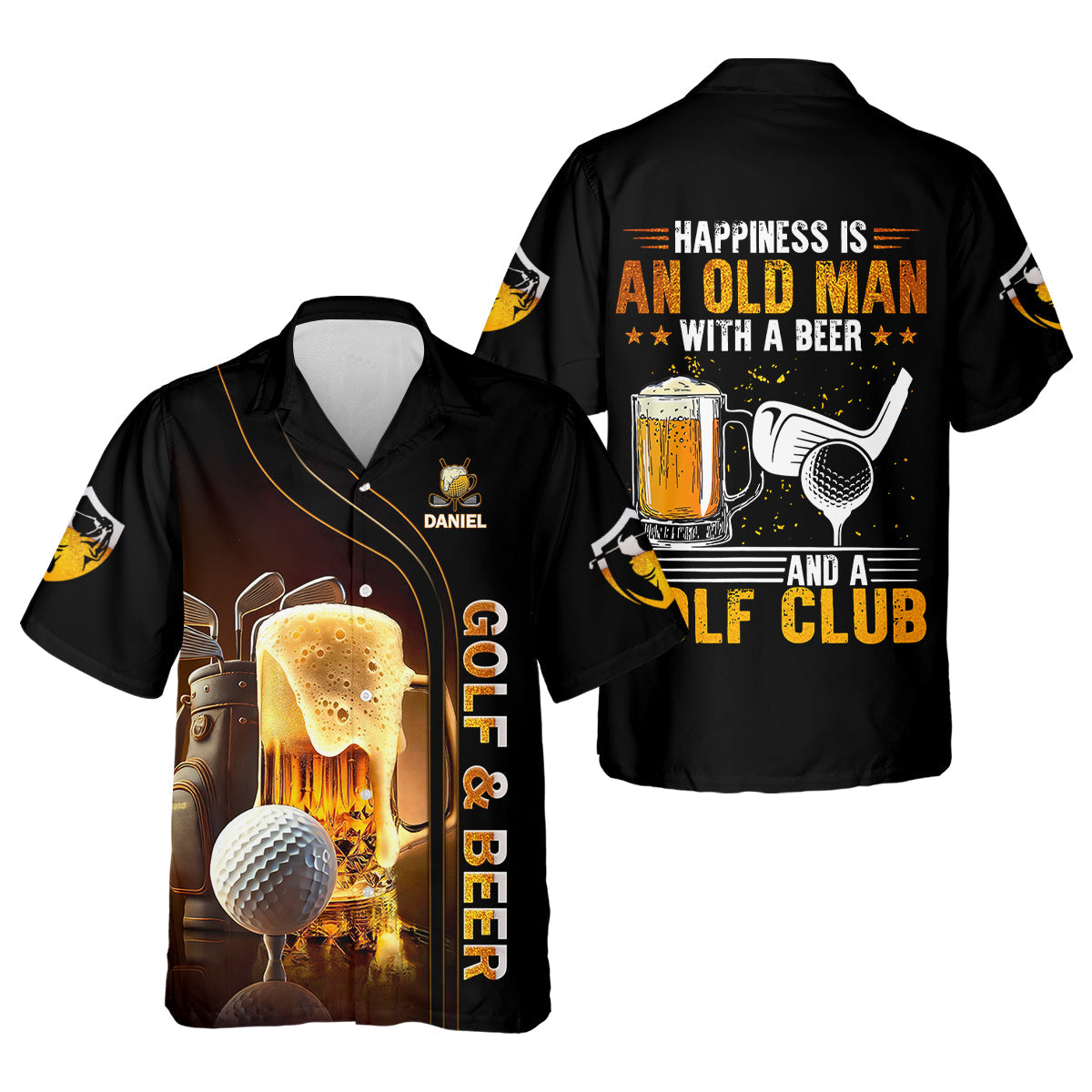 Happiness Is An Old Man With A Beer And A Golf Club Custom Funny Golf Polo Shirt, Dad Golf Gifts