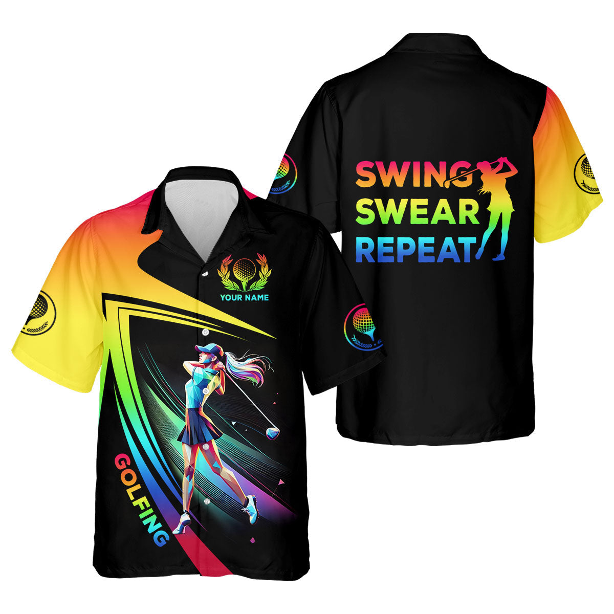 Swing Swear Repeat Personalized Funny Golf Polo Shirt,  Custom Ladies Golf Shirt