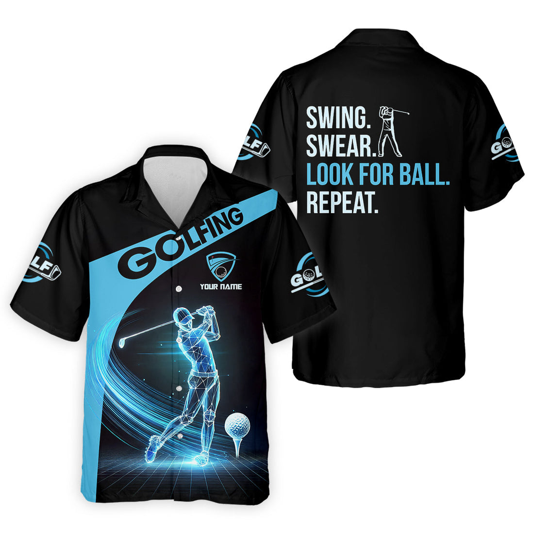 Swing Swear Look For Ball Repeat Custom Funny Golf Polo Shirt, Dad Golf Gifts