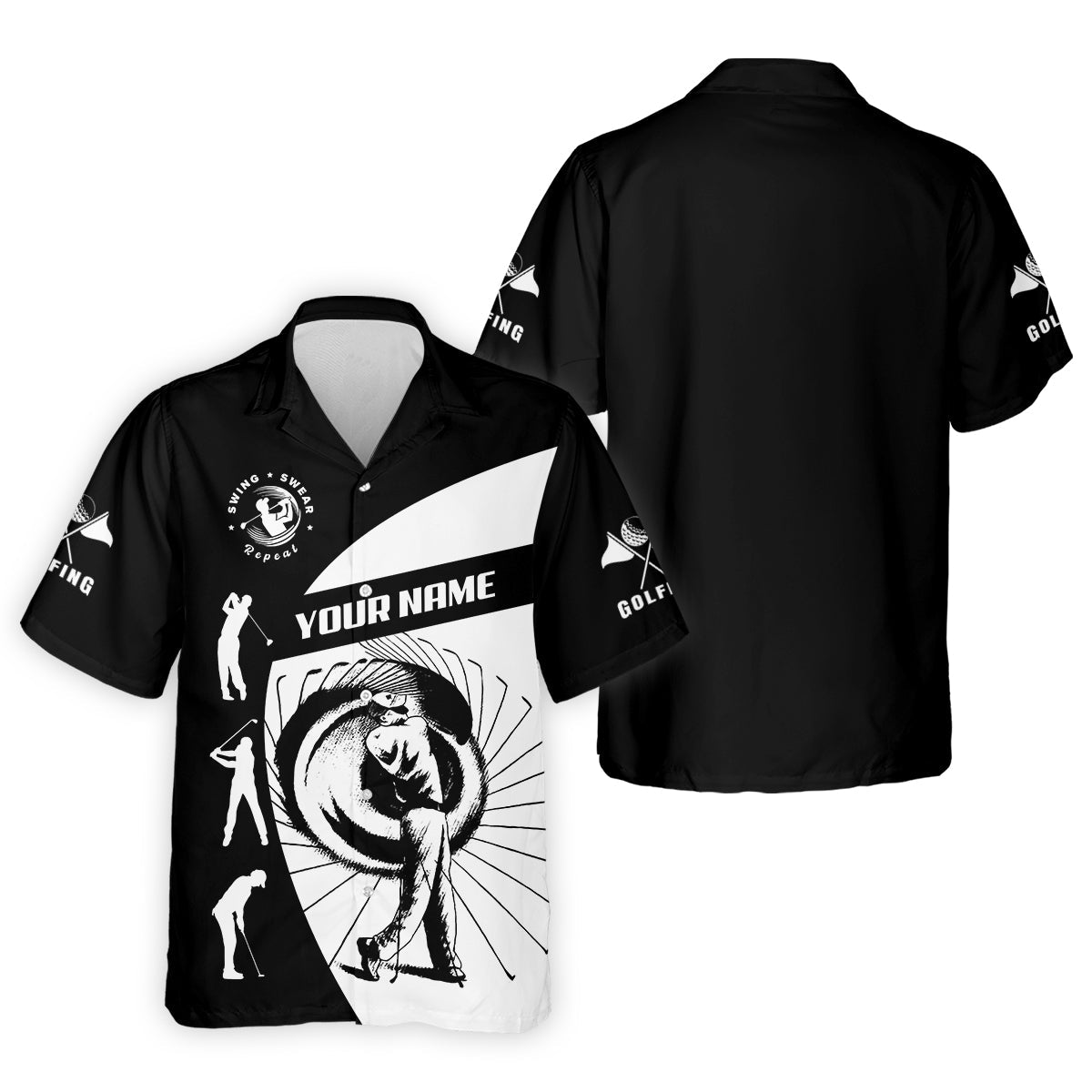 Swing Swear Repeat Custom Funny Golf Polo Shirt, Dad Golf Gifts