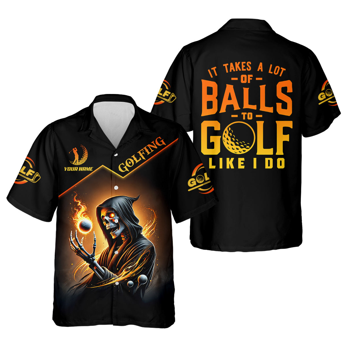 It Takes A Lot Of Golf Balls To Golf Like I Do Golden Fire Custom Men's Golf Polo Shirt, Dad Golf Gifts