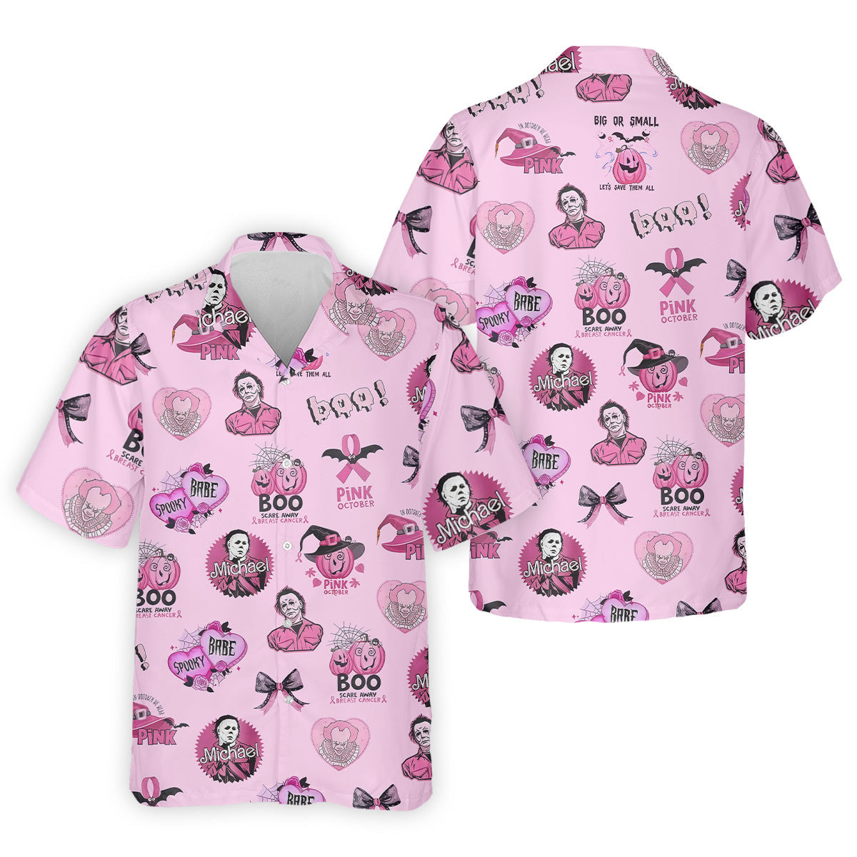 Funny Michael Horror Character Men's Golf Shirt, Pink October Shirt, Halloween Golf Shirt, Men's Golf Shirt