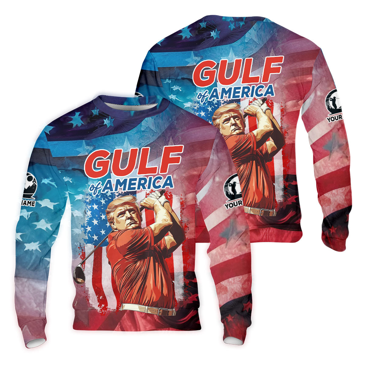 Gulf Of America Patriotic Golf Polo Shirts, Mens Golf Polo Shirts, Golf Gift Ideas For Him, Long Sleeve Golf Polo
