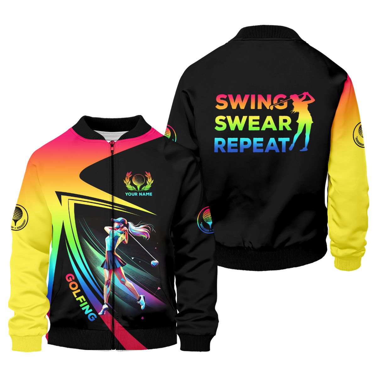 Swing Swear Repeat Personalized Funny Golf Polo Shirt,  Custom Ladies Golf Shirt