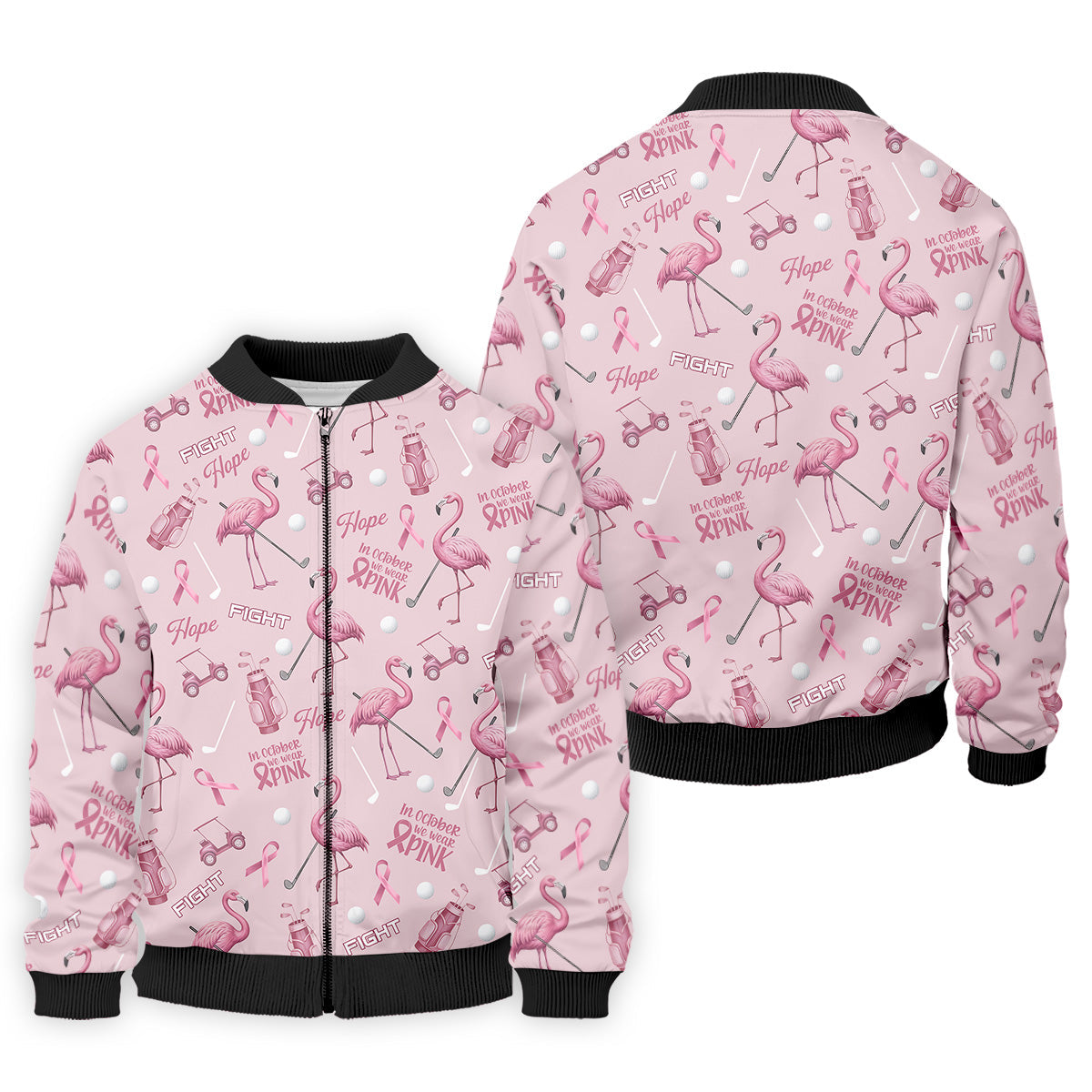 Funny Flamingo Pink Ribbon Men's Polo Shirt, Breast Cancer Awareness Shirt, Golf Shirts For Men