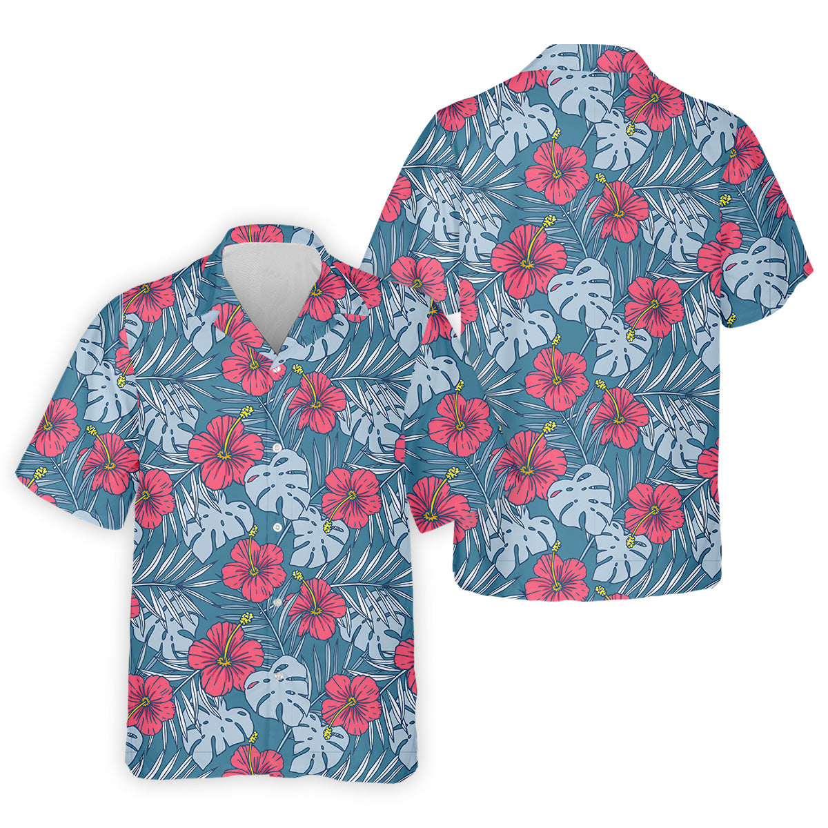 Hibiscus Flower And Leaf Patterned Golf Shirts, Men Golf Polo, Hawaiian Polo Golf Shirts, Matching Golf Shirts