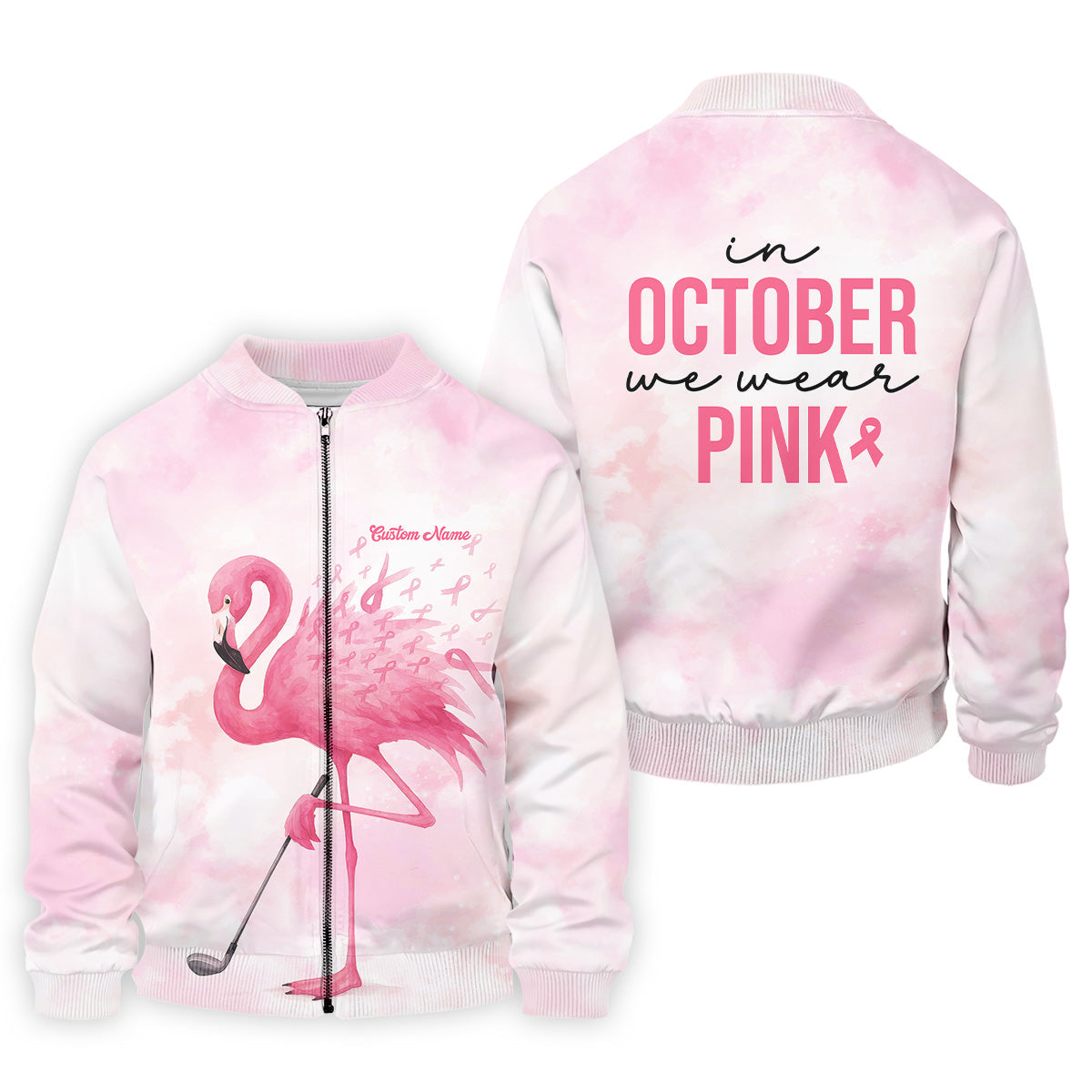 In October We Wear Pink Golf Shirt, Breast Cancer Awareness Shirts, Men Golf Polo Shirt, Golf Gift For Men