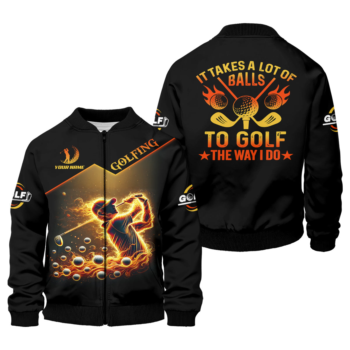 Custom Golden Fire Its Take A Lot Of Golf Ball To Golf Like I Do Men's Golf Polo Shirt, Dad Golf Gift