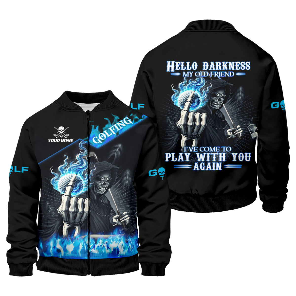 Hello Darkness My Old Friend Custom Men's Golf Polo Shirt, Hilarious Golf Shirt, Skeleton Golf Shirt