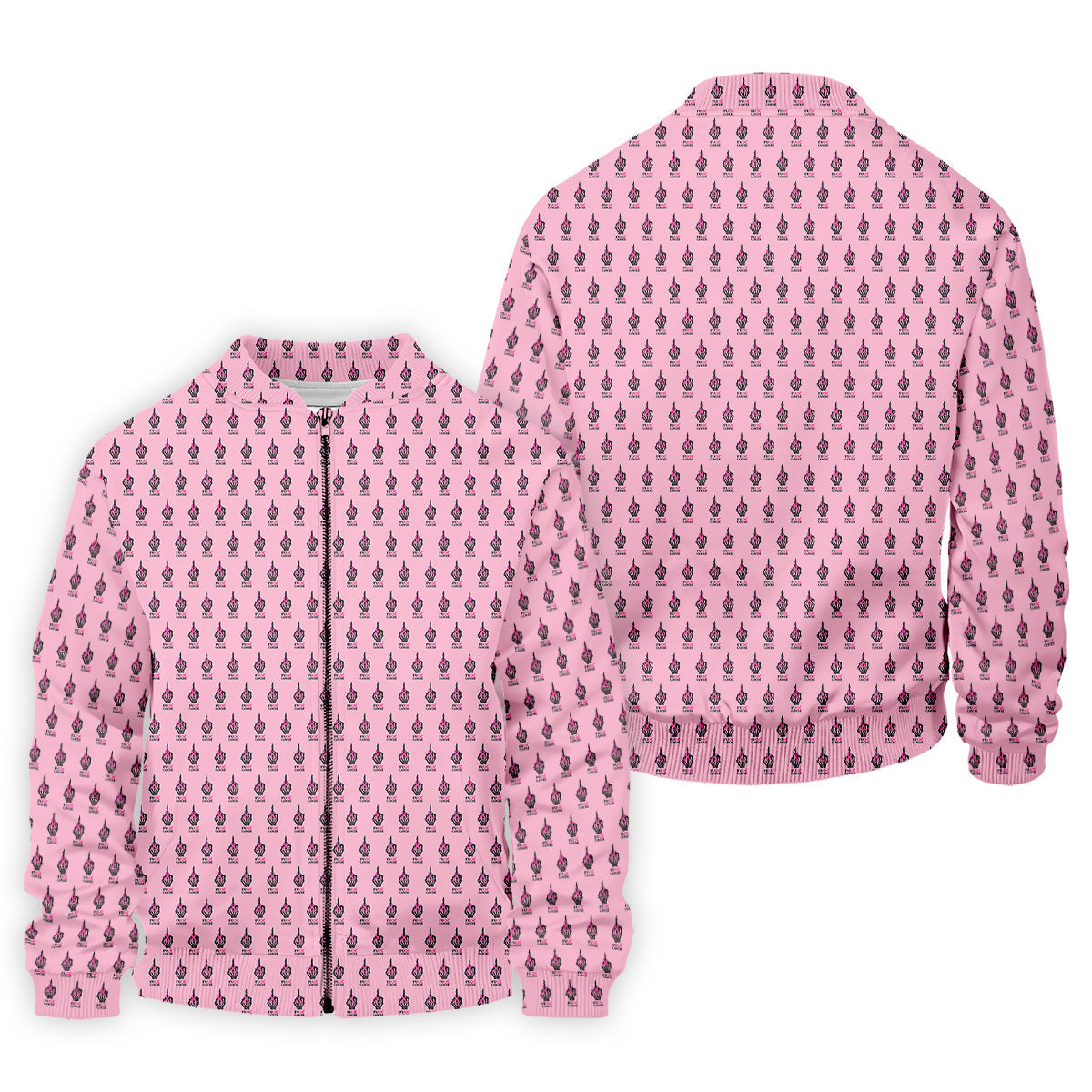 Funny Middle Finger Pink Men's Golf Shirt, Breast Cancer Golf Shirt, Fun Golf Shirts For Men