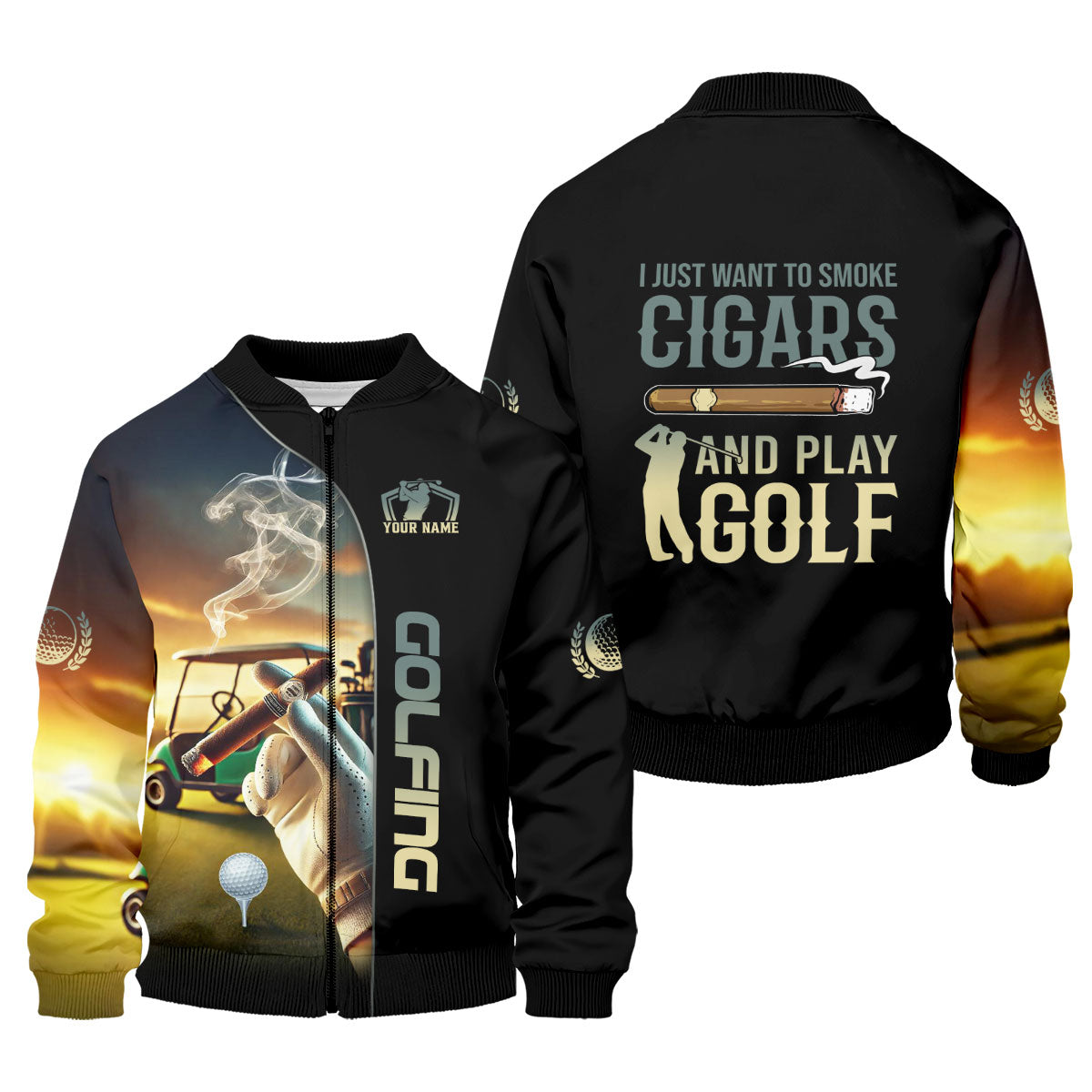 I Just Want To Smoke Cigars And Play Golf Personalized Men's Golf Polo Shirt, Christmas Golf Gift