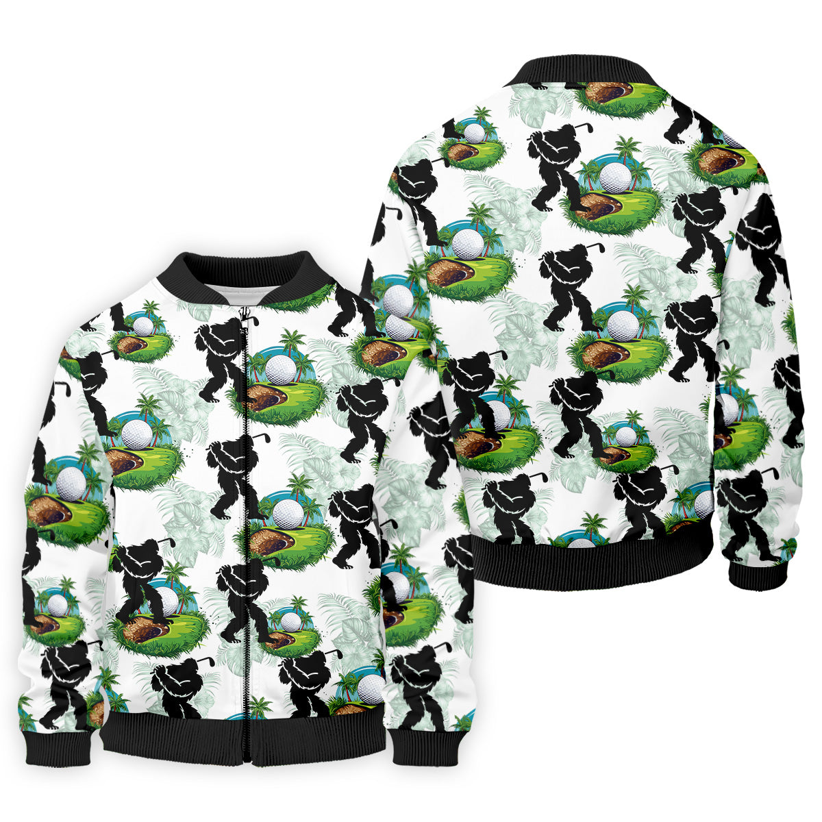 Tropical Golf Cart Bigfoot Golf Shirt, Funny Bigfoot Mens Golf Polo Shirts, Cool Golf Gifts, Golfing Apparel