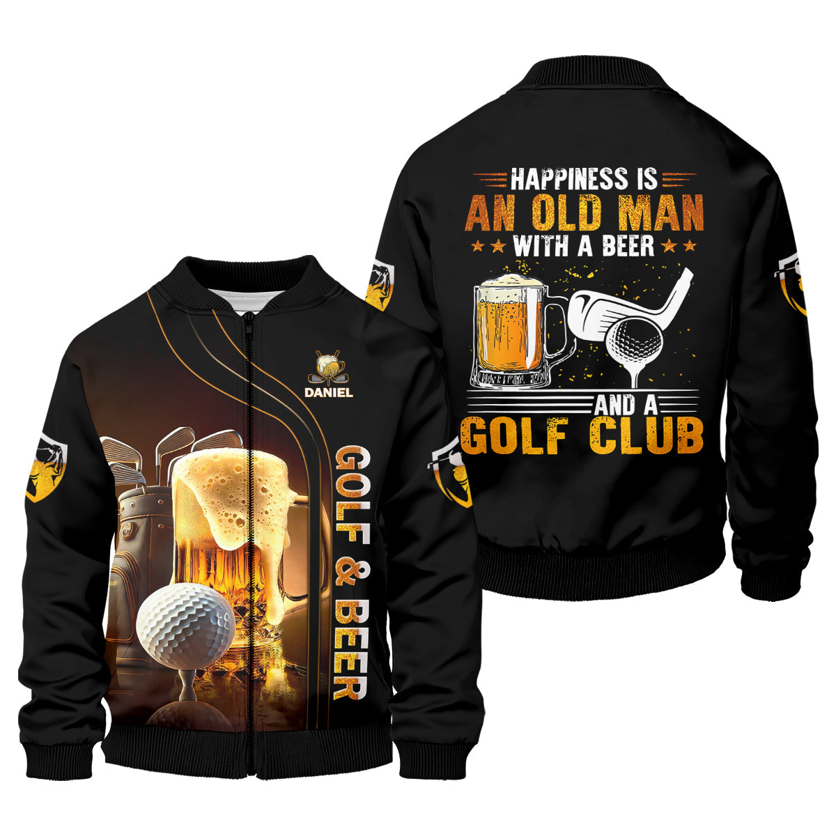 Happiness Is An Old Man With A Beer And A Golf Club Custom Funny Golf Polo Shirt, Dad Golf Gifts