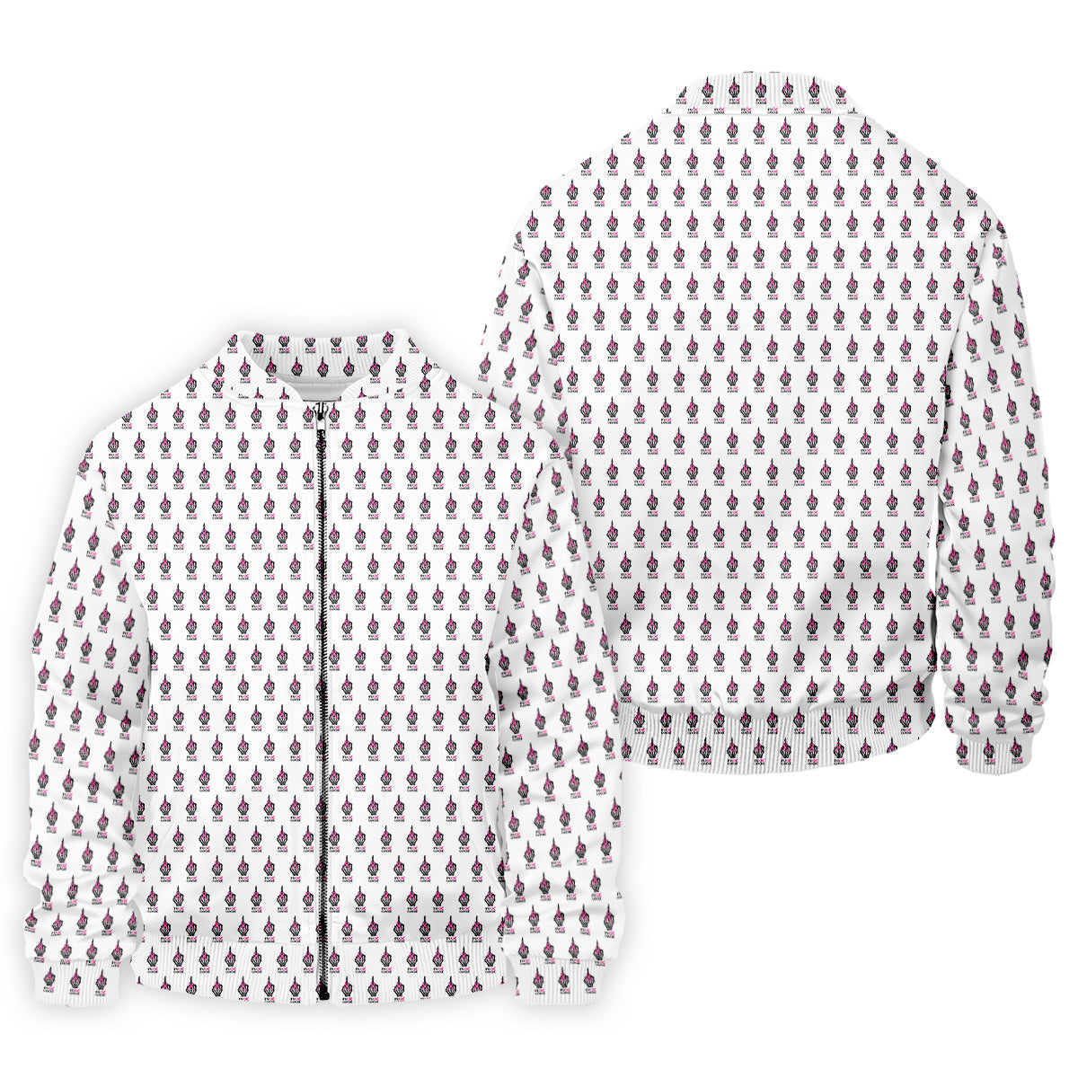 Funny Middle Finger Pink Ribbon Men's Golf Shirt, Breast Cancer Golf Shirt, Fun Golf Shirts For Men