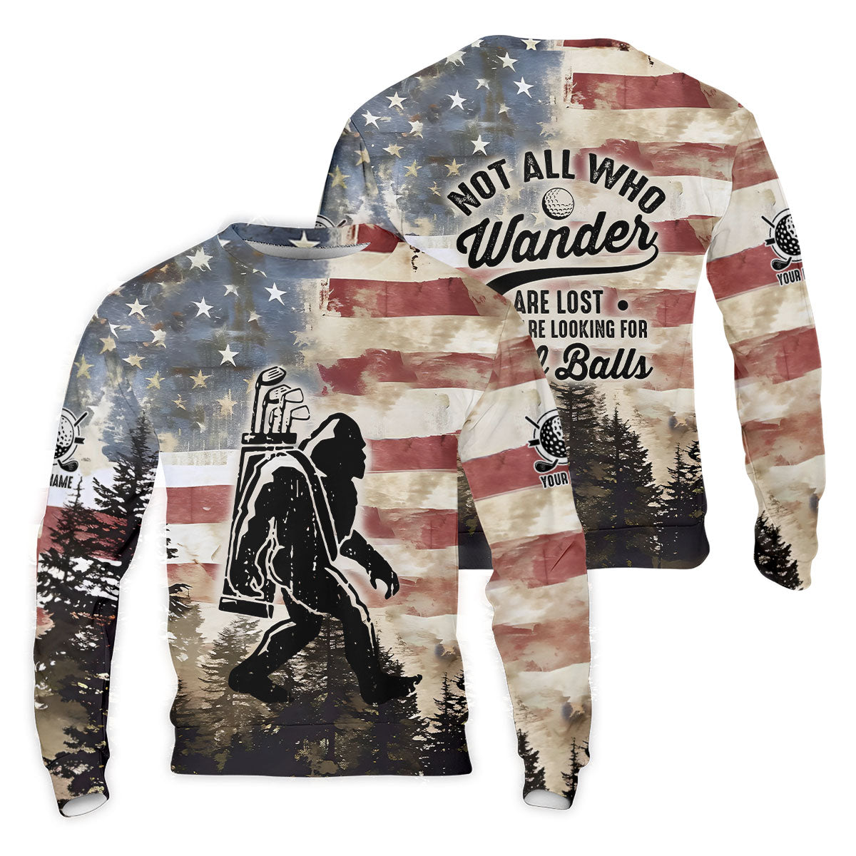 Patriotic Golf Polo Shirts, Bigfoot Golf Shirt, Men's Long Seeve Golf Shirts, Golf Gifts For Men
