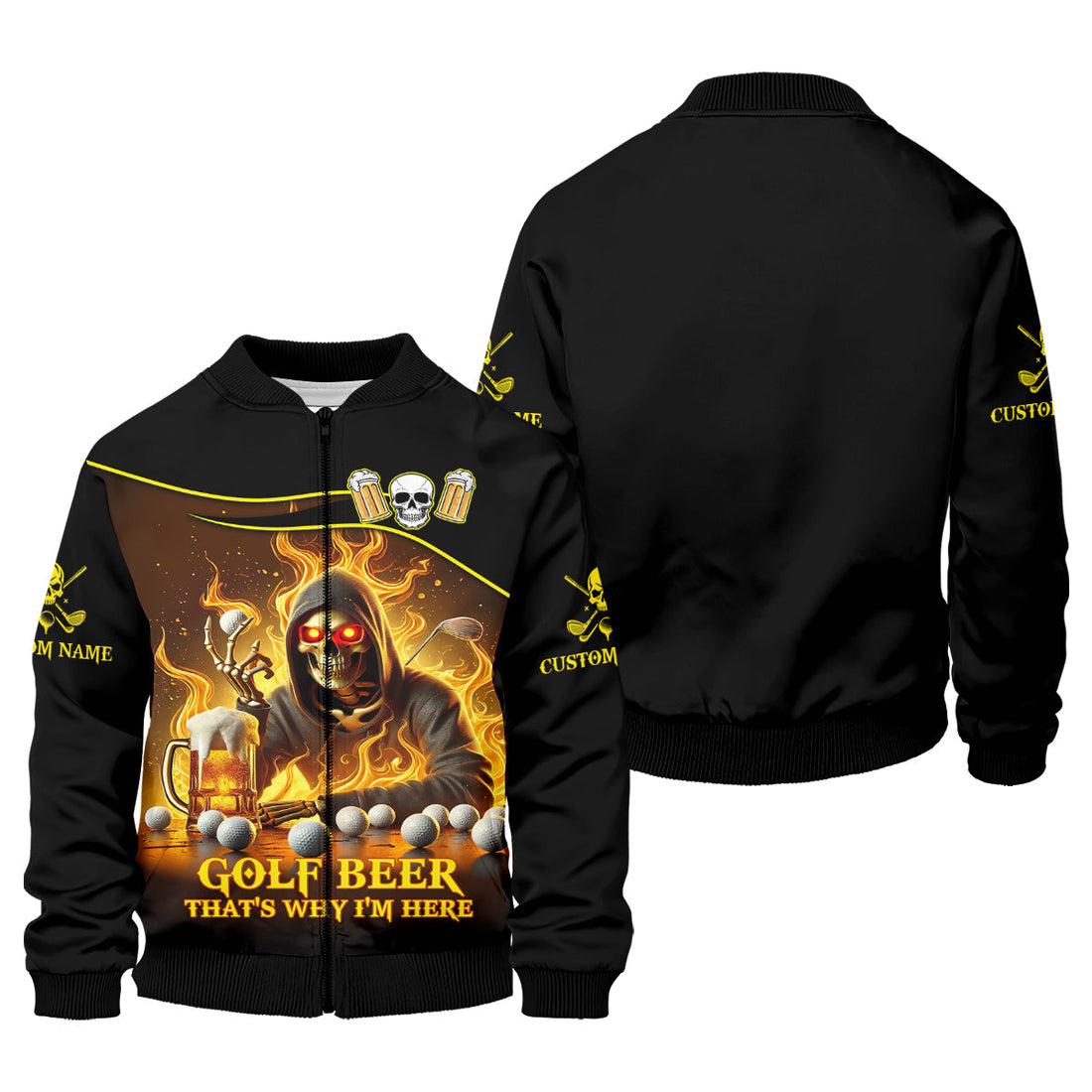 Golf Beer Custom Men's Golf Polo Shirt, Funny Skull Golf Shirt, Dad Golf Gift