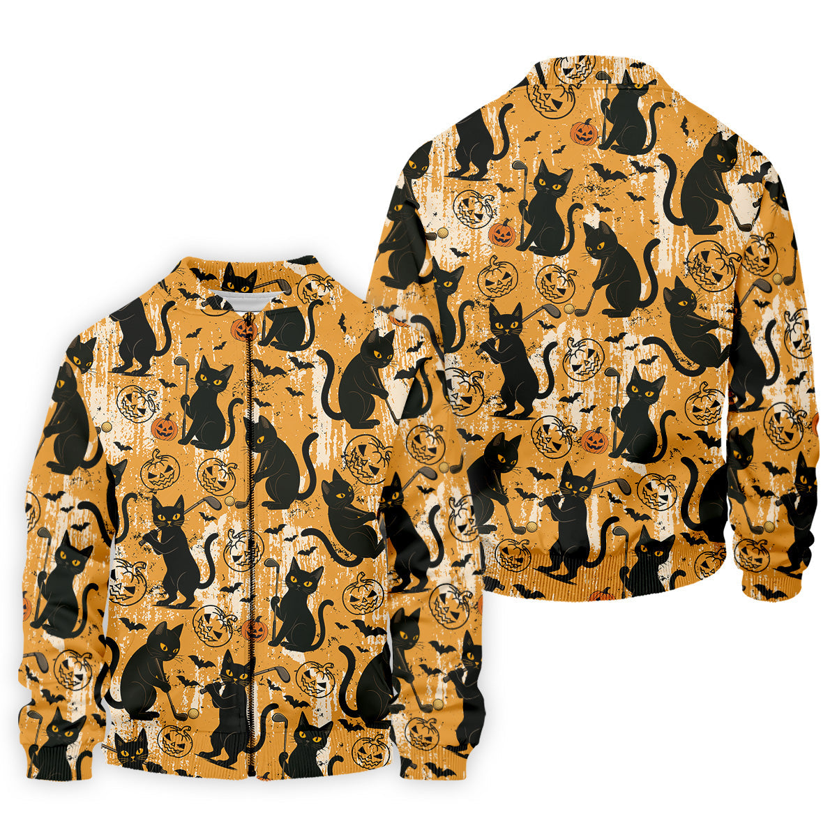 Funny Black Cat Men's Golf Polo Shirt, Halloween Golf Shirt, Halloween Polo Shirt, Golf Gift For Him