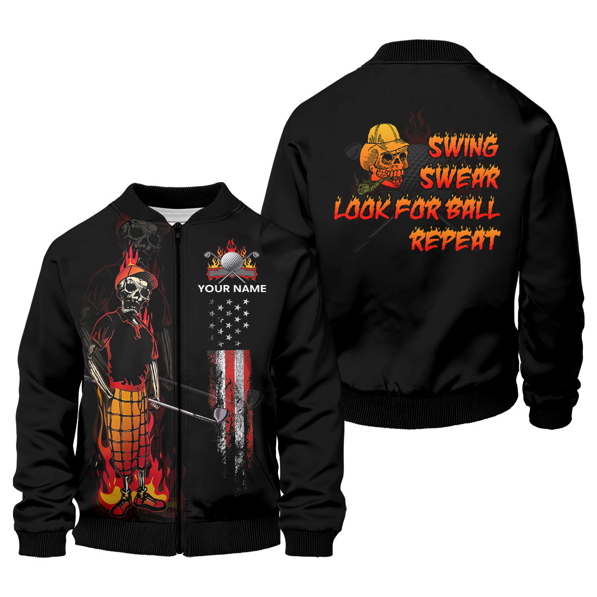 Custom Flaming Skeleton Men's Golf Polo Shirt, Mens Golf Gift, Funny Golf Shirt