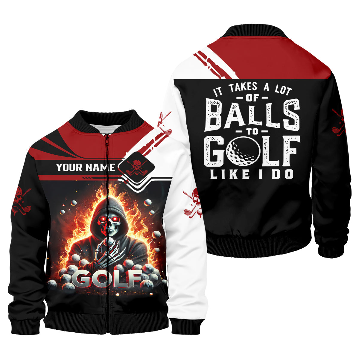 It Takes A Lot of Balls to Golf Like I Do Custom Funny Skull Golf Polo Shirt, Dad Golf Gifts