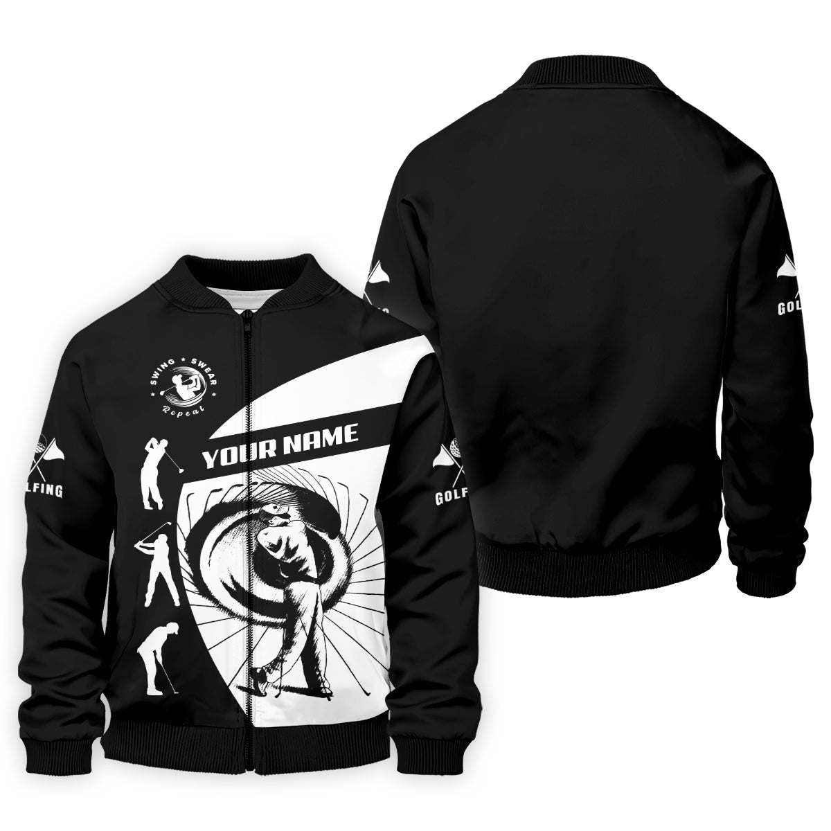 Swing Swear Repeat Custom Funny Golf Polo Shirt, Dad Golf Gifts