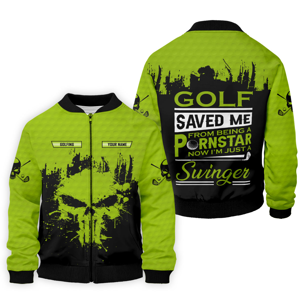 Golf Saved Me From Being A Porn Star Now I'm Just A Swinger Custom Green Skull Golf Polo Shirt, Dad Golf Gift