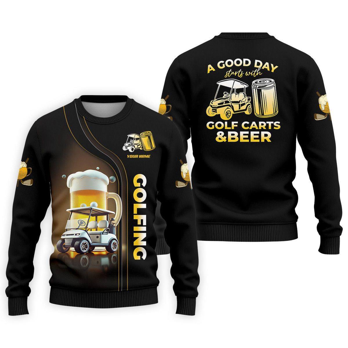 A Good Day Starts With Golf Carts And Beer Custom Men's Golf Polo Shirt, Funny Golf Shirt, Dad Golf Gift