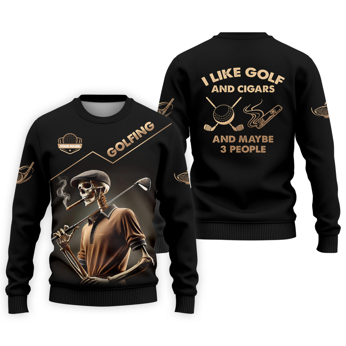 I Like Golf And Cigars And Maybe 3 People Custom Funny Skull Golf Polo Shirt, Dad Golf Gift