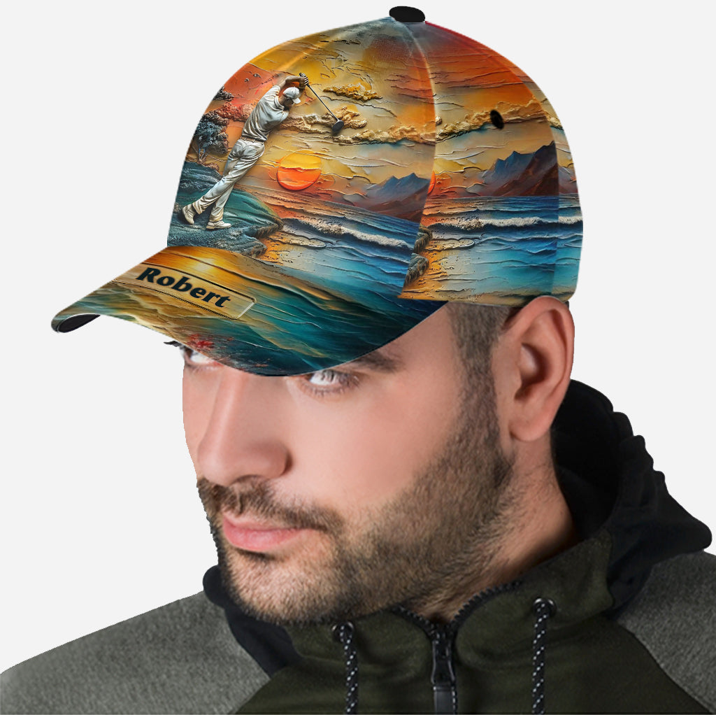 Sunset Landscape Golfer Personalized Golf Cap, Gift For Dad, Golf Gift For Men
