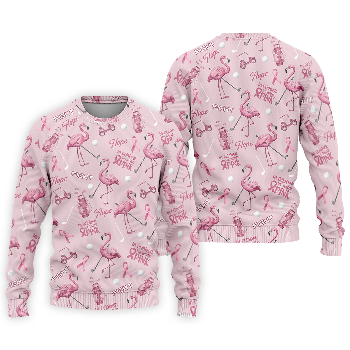 Funny Flamingo Pink Ribbon Men's Polo Shirt, Breast Cancer Awareness Shirt, Golf Shirts For Men