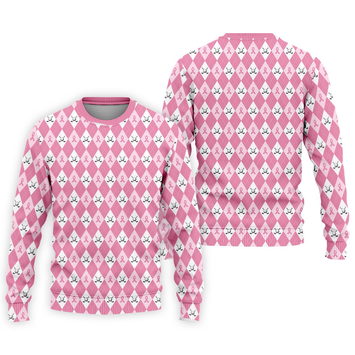 Breast Cancer Golf Shirt, Pink Golf Shirt Men, Pink Argyle Golf Shirt, Breast Cancer Awareness Shirts