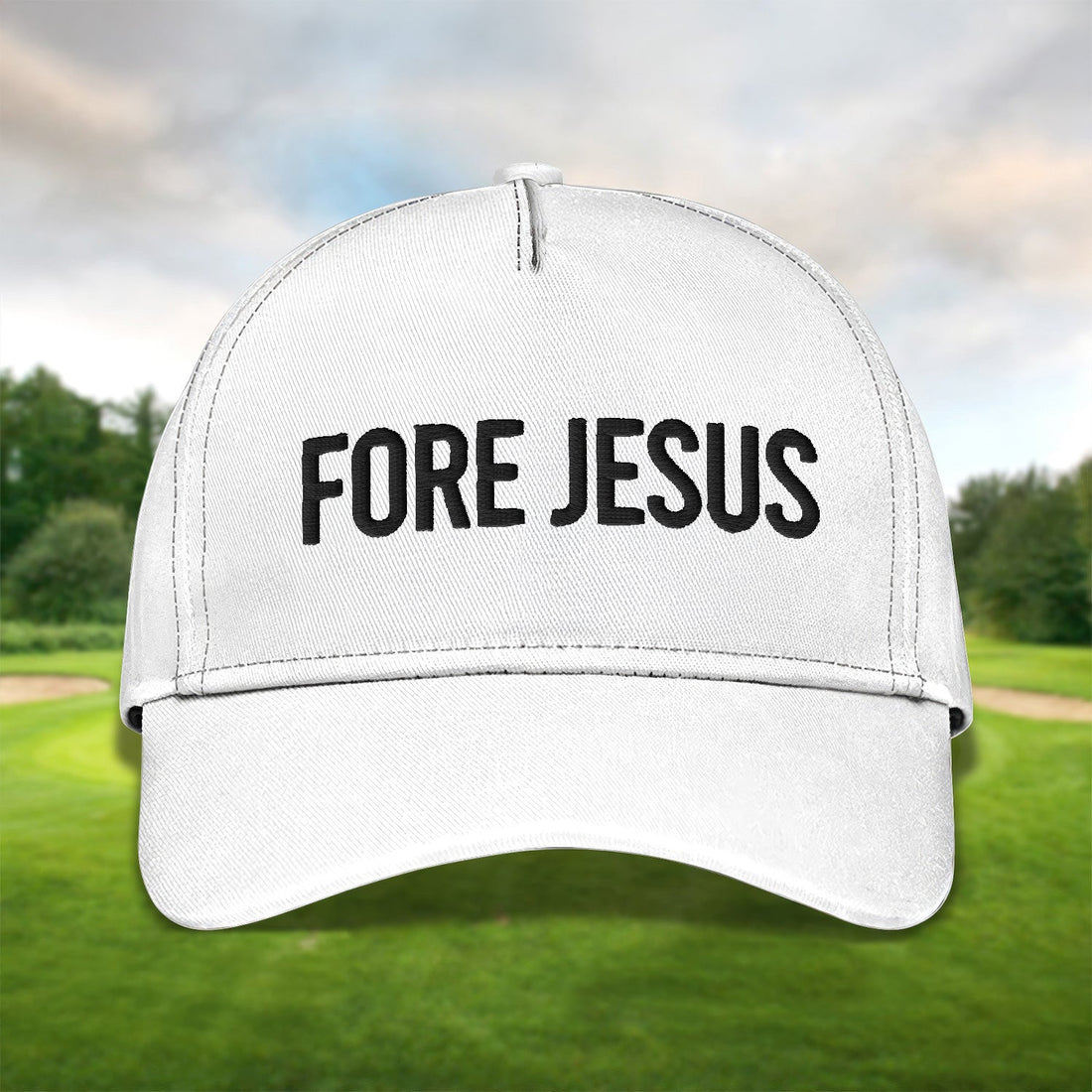 Fore Jesus Black Embroidered Baseball Cap, Funny Dad Hat, Christmas Golf Gift