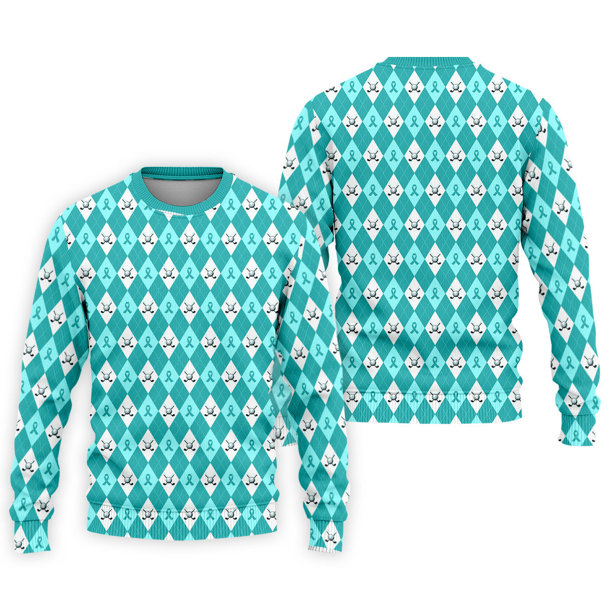 Ovarian Cancer Teal Argyle Men's Golf Polo Shirt, Ovarian Cancer Awareness Shirt, Golf Gift For Men