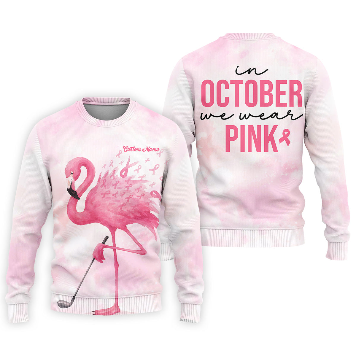 In October We Wear Pink Golf Shirt, Breast Cancer Awareness Shirts, Men Golf Polo Shirt, Golf Gift For Men