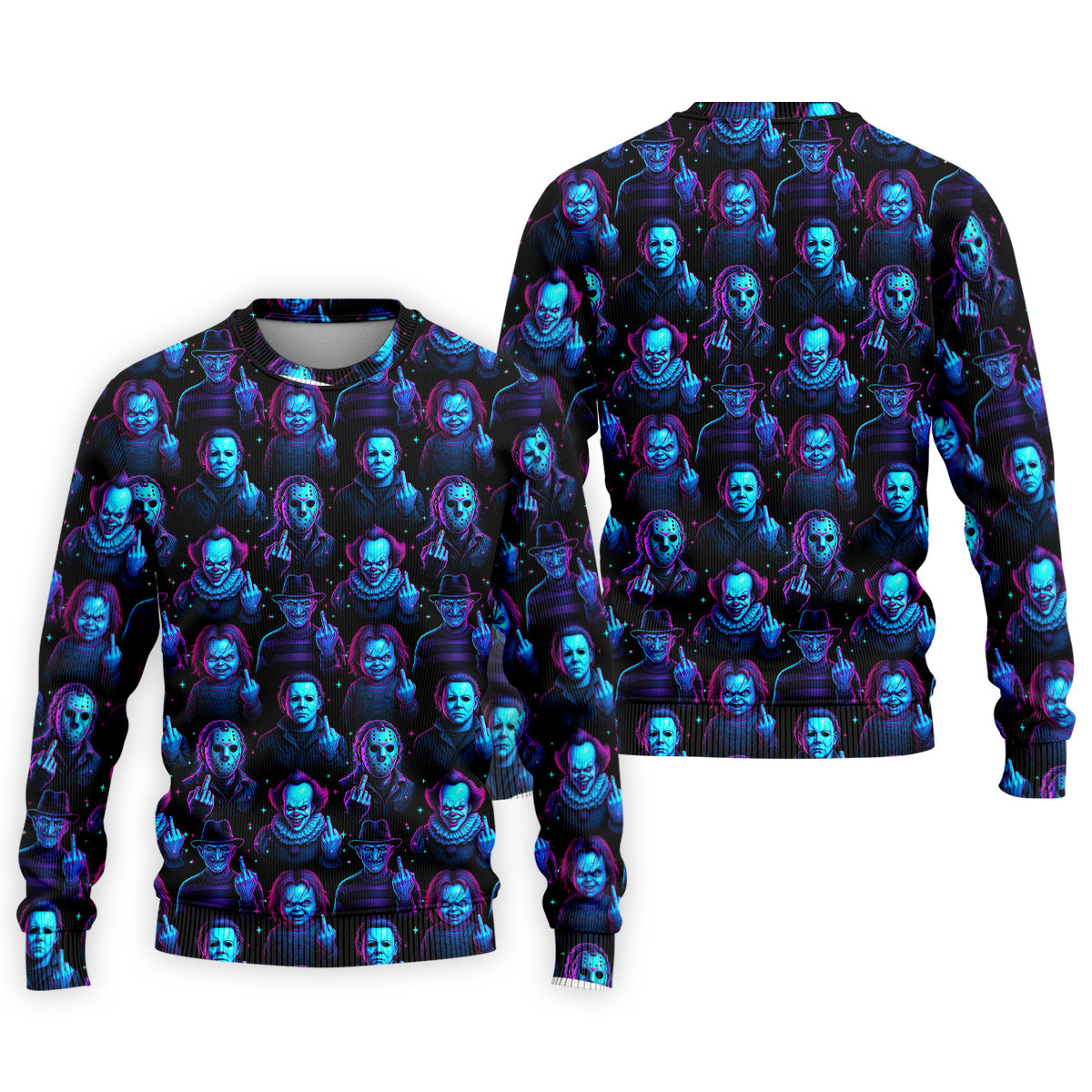 Funny Middle Finger Men's Golf Shirt, Horror Character Shirt, Halloween Golf Shirt, Scary Halloween Shirts